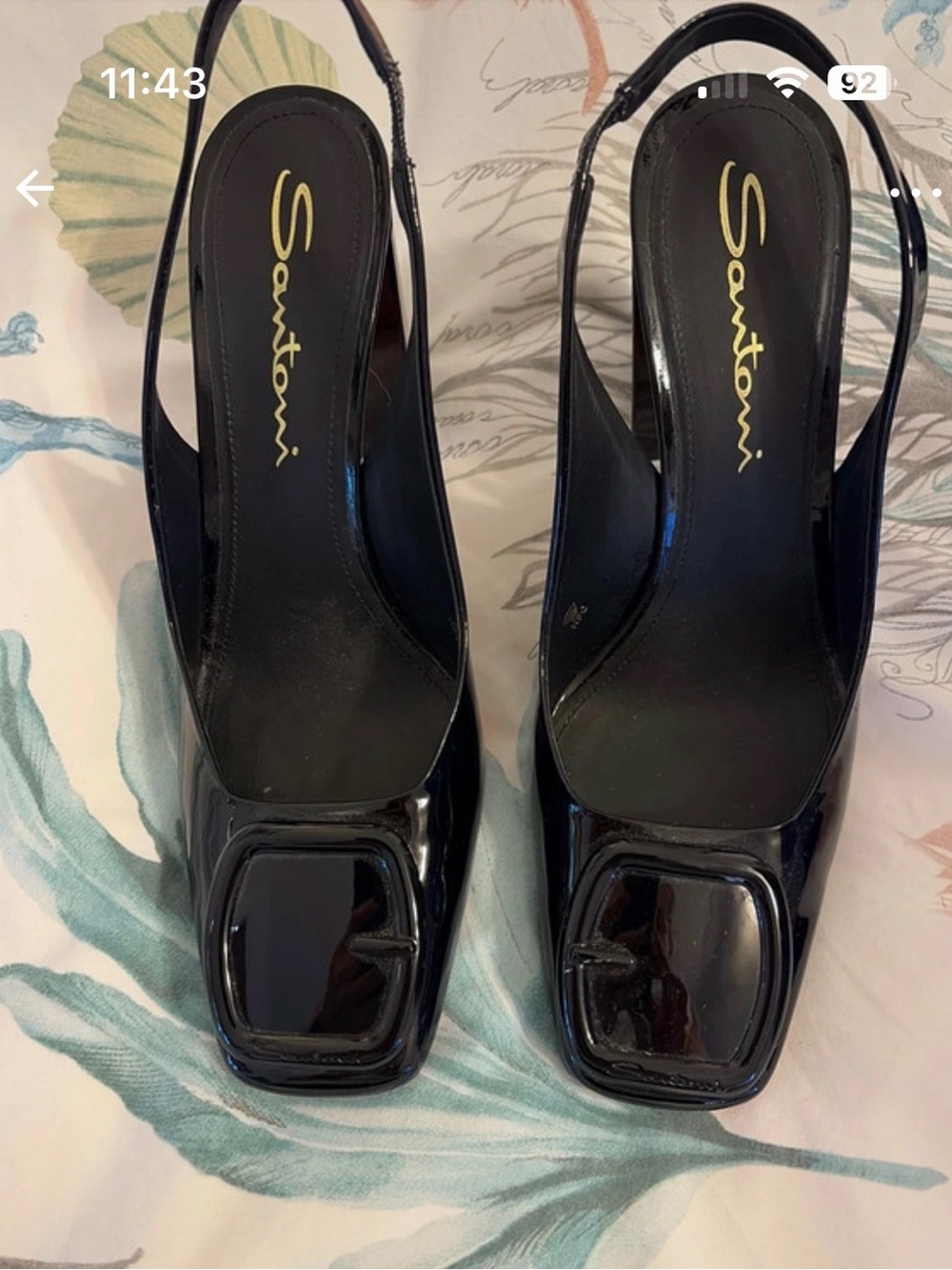 Santoni Black Patent Leather Slingback Pumps – Size 37